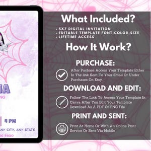 Invitación de cumpleaños editable de Ghost Spider, invitación de cumpleaños de Gwen, invitación de cumpleaños de Spider-Verse para niñas, plantilla de invitación para fiesta de cumpleaños de niñas imagen 5