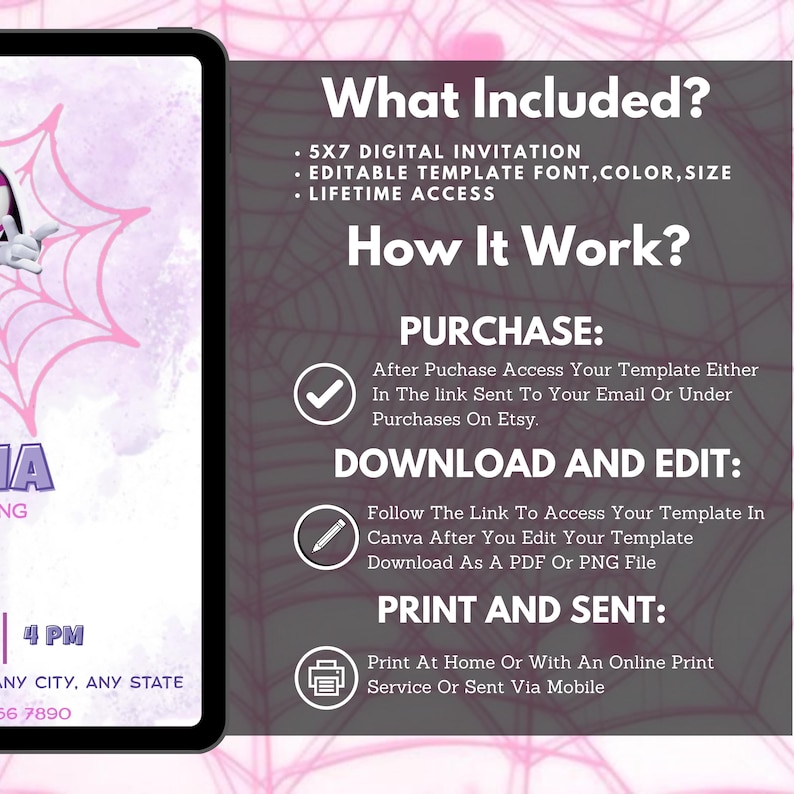 Invitación de cumpleaños editable de Ghost Spider, invitación de cumpleaños de Gwen, invitación de cumpleaños de Spider-Verse para niñas, plantilla de invitación para fiesta de cumpleaños de niñas imagen 5
