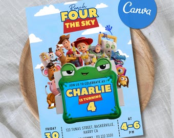 Toy Story 5 Birthday Invitation, Editable Reach Four The Sky Birthday Invite, Toystory theme Party Invite For Kids,(Digital Download) canva