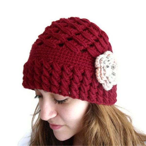 Burgundy beanie,crochet,Holiday Accessories,Christmas,Halloween,gift, Burgundy Hat