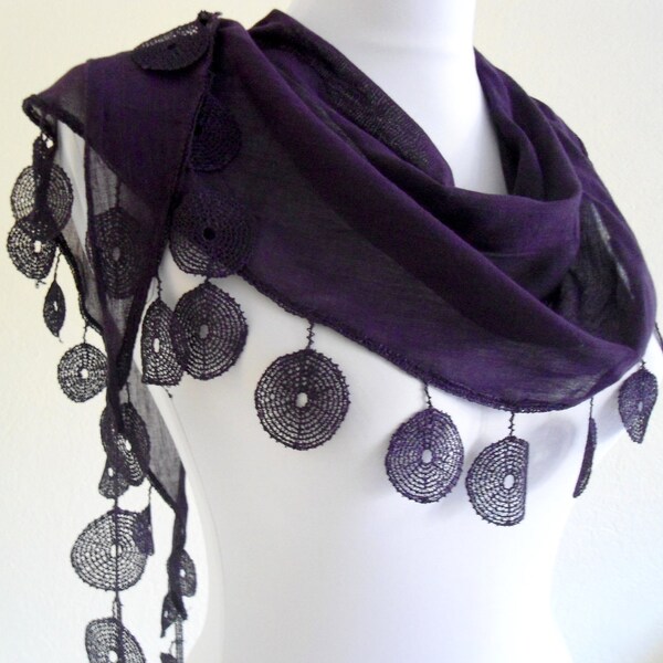 Indigo,Special Fashion Lace Shawl /Scarf with Lace Trimming combines together