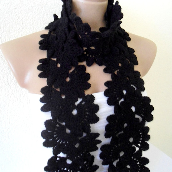 Crocheted Black, Lace Neckwarmer,fashion,autumn,Holiday Accessories,Christmas,Halloween,gift