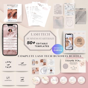 Lash Tech Business Starter Kit, 50+ Lash Artist Canva Templates, Lash Brand Kit, Pricelist, Aftercare Cards, Lash Business Bundle,