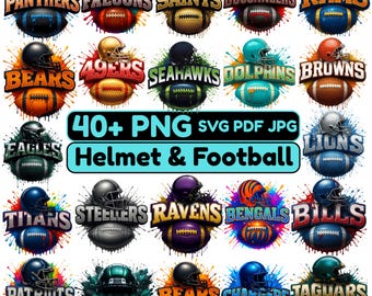 40+ Football Helmet PNG Bundle | Team Color Inspired Football Clipart | Sports Helmet & Ball Designs | Png Svg | Instant Download
