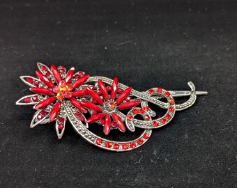 Ruby Red Rhinestone Hair Clip: Filigree Barrette - Etsy display picture 3