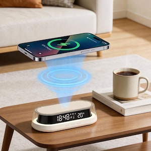 Modern Wireless Charger Alarm Clock, Night Light Mood Lamp