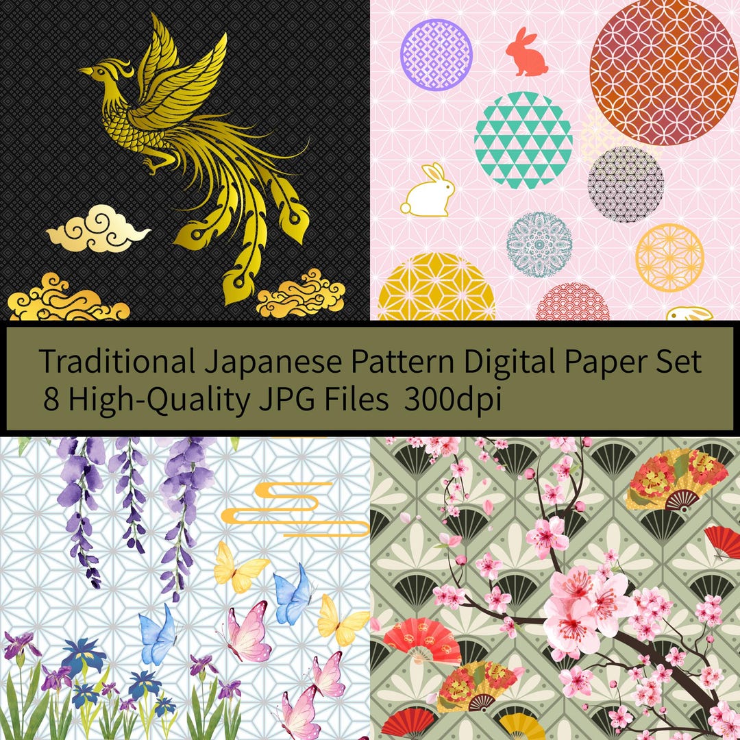 Traditional Japanese Pattern Digital Paper Set - Etsy