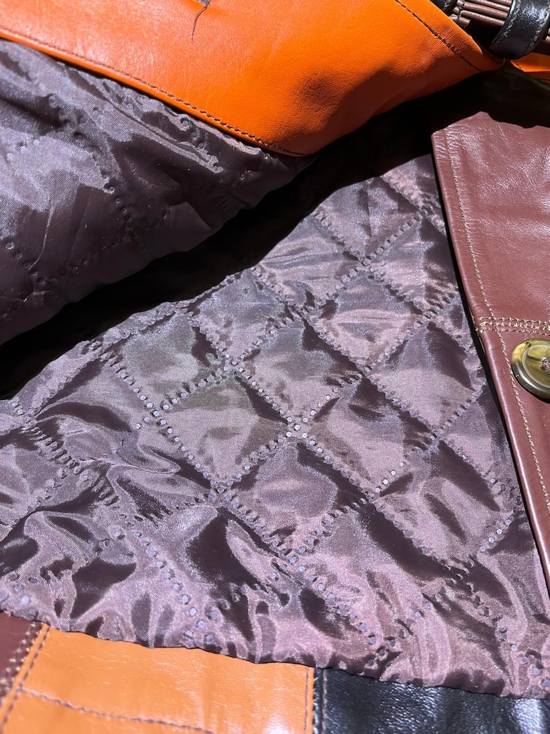 Chaqueta de cuero patchwork para mujer – Abrigo vintage de cuero auténtico marrón hecho a mano – Chaqueta de motociclista retro a medida, regalo para ella imagen 7