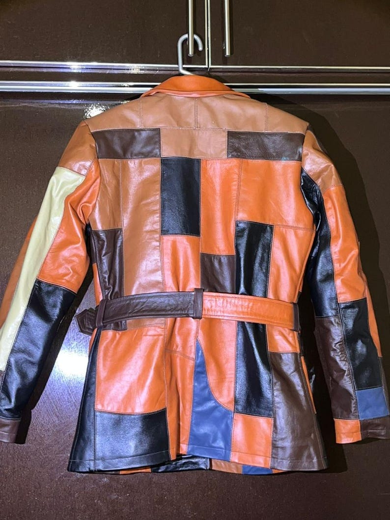 Chaqueta de cuero patchwork para mujer – Abrigo vintage de cuero auténtico marrón hecho a mano – Chaqueta de motociclista retro a medida, regalo para ella imagen 6