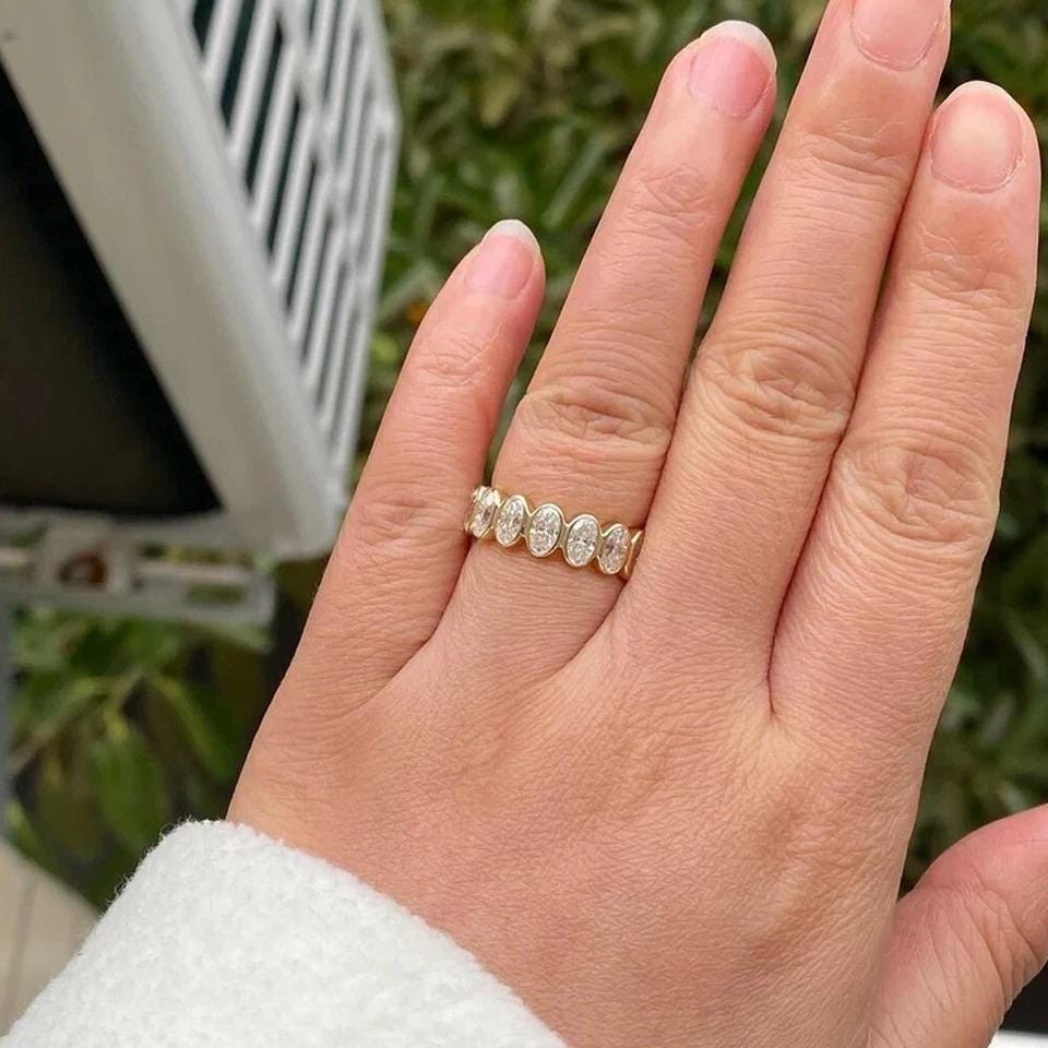 Oval Moissanite Eternity Ring | Bezel Set Gold Stacking Band - Etsy