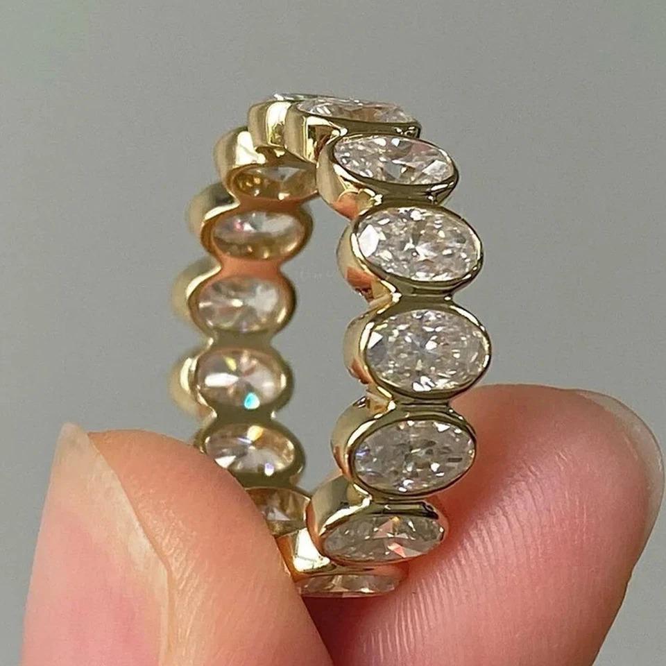Oval Moissanite Eternity Ring | Bezel Set Gold Stacking Band - Etsy