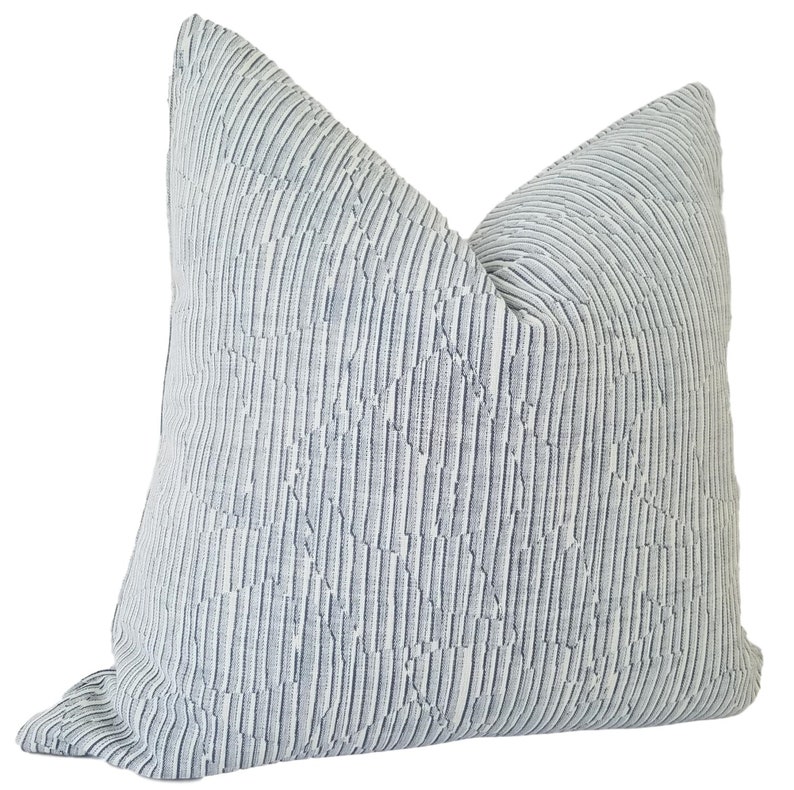 Perennials Cadence Washed Denim Outdoor Pillow, Blue and White Pillow Cover, Outdoor Cushion, Striped Pillow Cover, Pillow Cover only image 4