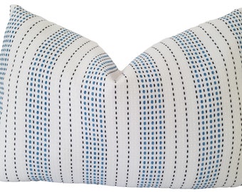 SAMPLE SALE - Link Stitch Ocean, Stripe Lumbar Cover, 16x24, Outdoor Pillow, Pillow Cover Only