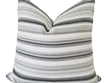 SAMPLE SALE, Link Outdoor Morning Glory in Sterling, 22x22 Indoor Outdoor Pillow, Grey Stripe, Pillow Cover Only
