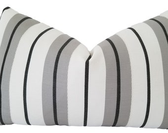 SAMPLE SALE, 12x20 Perennials Bedouin in Black Outdoor Pillow, Black and White Pillow, Striped Pillow, Pillow Cover only