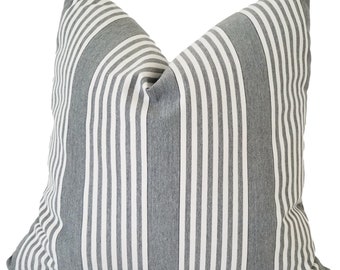 Perennials I love Stripes in Platinum Outdoor Pillow, Pillow Cover, Grey and White, Pillow Cover only