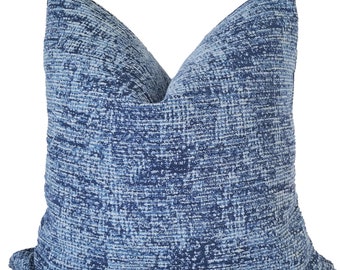 Blue Chenille Outdoor Pillow Cover, Perennials Breakwater