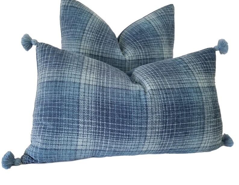 Modern Farmhouse Pillow Blue Plaid Pillow Cover Farmhouse Etsy