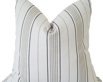 Perennials Canal Stripe in Blanca Outdoor Pillow Cover, Striped Outdoor Pillow, Outdoor Cushions, Pillow Cover only