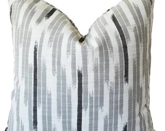 Perennials Harem Shuffle in Nickle Outdoor Pillow, Grey Striped Pillow, Grey and White Custom Pillow, Pillow Cover only