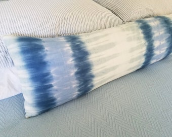 Blue Tie Dye Pillow Cover, SAMPLE, Extra Long Lumbar, INDOOR Bohemian Decor, Pillow Cover Only