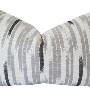 Perennials Harem Shuffle in Nickle Outdoor Pillow, Grey Striped Pillow, Grey and White Custom Pillow, Pillow Cover only