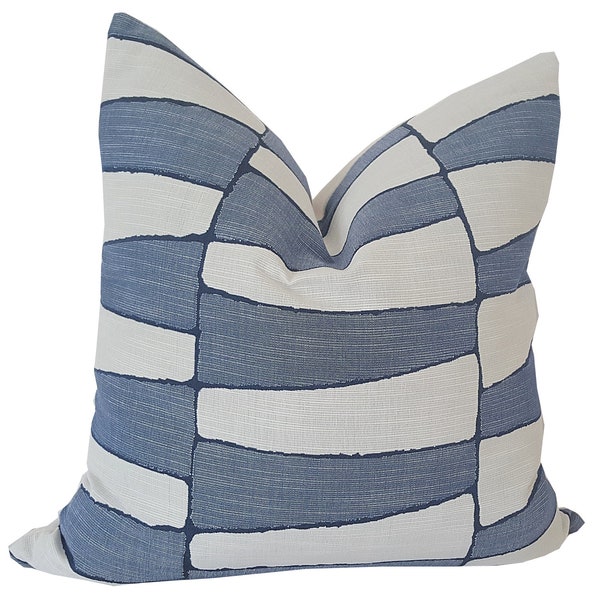 Perennials Tribal Trellis Chambray Outdoor Pillow, Blue and White Outdoor Cushions, Martyn Lawrence Bullard, Pillow Cover only