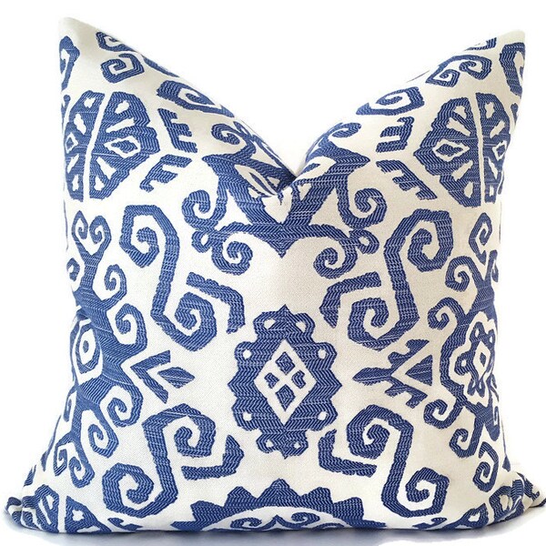 Cubierta de almohada al aire libre azul y blanco, almohada interior al aire libre, cubierta decorativa