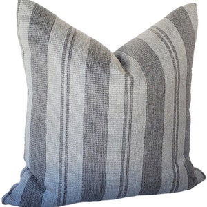 Sunbrella Vintage Stripe in Indigo Outdoor Pillow, Indoor Outdoor Cushions, Blue Lumbar Pillow, Pillow Cover only image 4