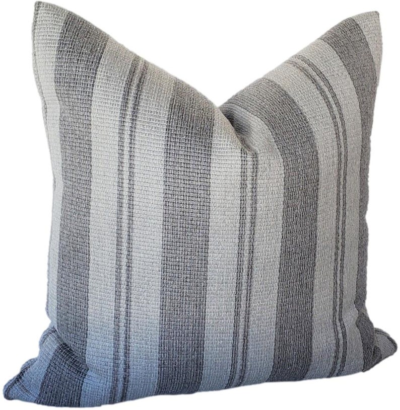 Sunbrella Vintage Stripe in Indigo Outdoor Pillow, Indoor Outdoor Cushions, Blue Lumbar Pillow, Pillow Cover only image 4