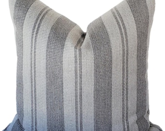 Sunbrella Vintage Stripe in Grey Outdoor Pillow, Indoor Outdoor Cushions, Grey Lumbar Pillow, Pillow Cover only