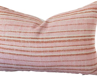 Housse de coussin d'extérieur, vivaces à saké rayé en rose toute la journée, wabi sabi, coussin d'extérieur rose et orange, coussin à rayures, taie d'oreiller uniquement