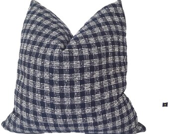 SAMPLE SALE, 20x20 Sunbrella Plaid Mat in Navy, Indoor Outdoor Pillow, Plaid Pillow, Custom Cover, Pillow Cover only