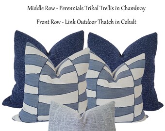 Outdoor Pillow Covers, Blue and White, Curated Outdoor Pillow Set, Perennials, Blue Outdoor, Pillow Covers Only