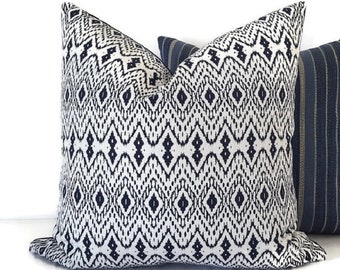 Outdoor Pillow, Navy Ikat, Indoor Outdoor Cushion, Pillow Cover only