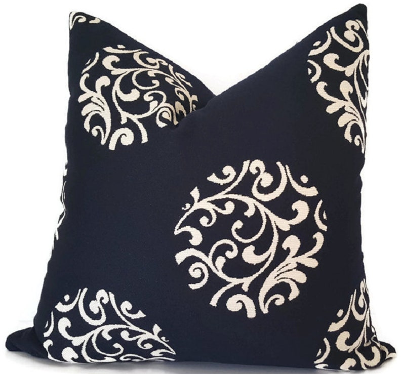 SAMPLE SALE, 22x22 Sunbrella Florence in Navy Outdoor Pillow, Cushion Cover, Home Decor, Pillow Cover only image 1