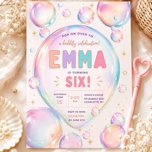 Bubble Birthday Invitation, Bubble Birthday Party Invite, Bubble Theme Birthday, Editable Canva Template, Kids Birthday Party