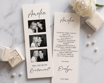 Bridesmaid Proposal Photo Strip Template, Editable Canva Printable Template, Will You Be My Bridesmaid, Maid Of Honor Proposal Cards