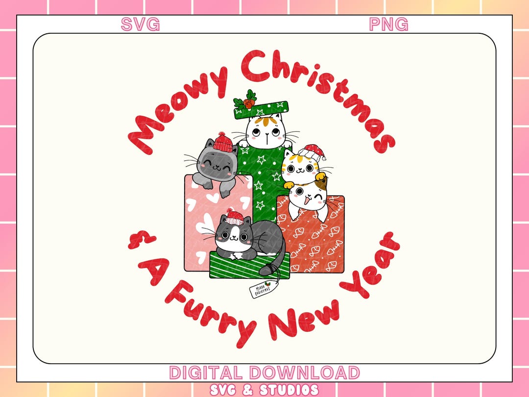 Meowy Christmas Cat SVG PNG Clipart | Furry New Year Pet Sticker, Cute ...