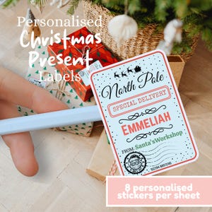 Personalised Santa Gift Labels | Christmas Stickers for Kids | North Pole Delivery Tags | Custom Present Labels | 8 Stickers per Sheet