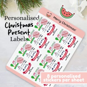 Personalised Christmas Present Stickers | Santa’s Workshop Label Sheet | Custom Gift Tags for Kids | 8 Stickers Per Sheet