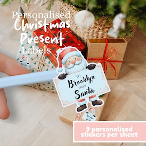 Personalised Santa Gift Labels | Christmas Stickers for Kids | North Pole Delivery Tags | Custom Present Labels | 9 Stickers per Sheet