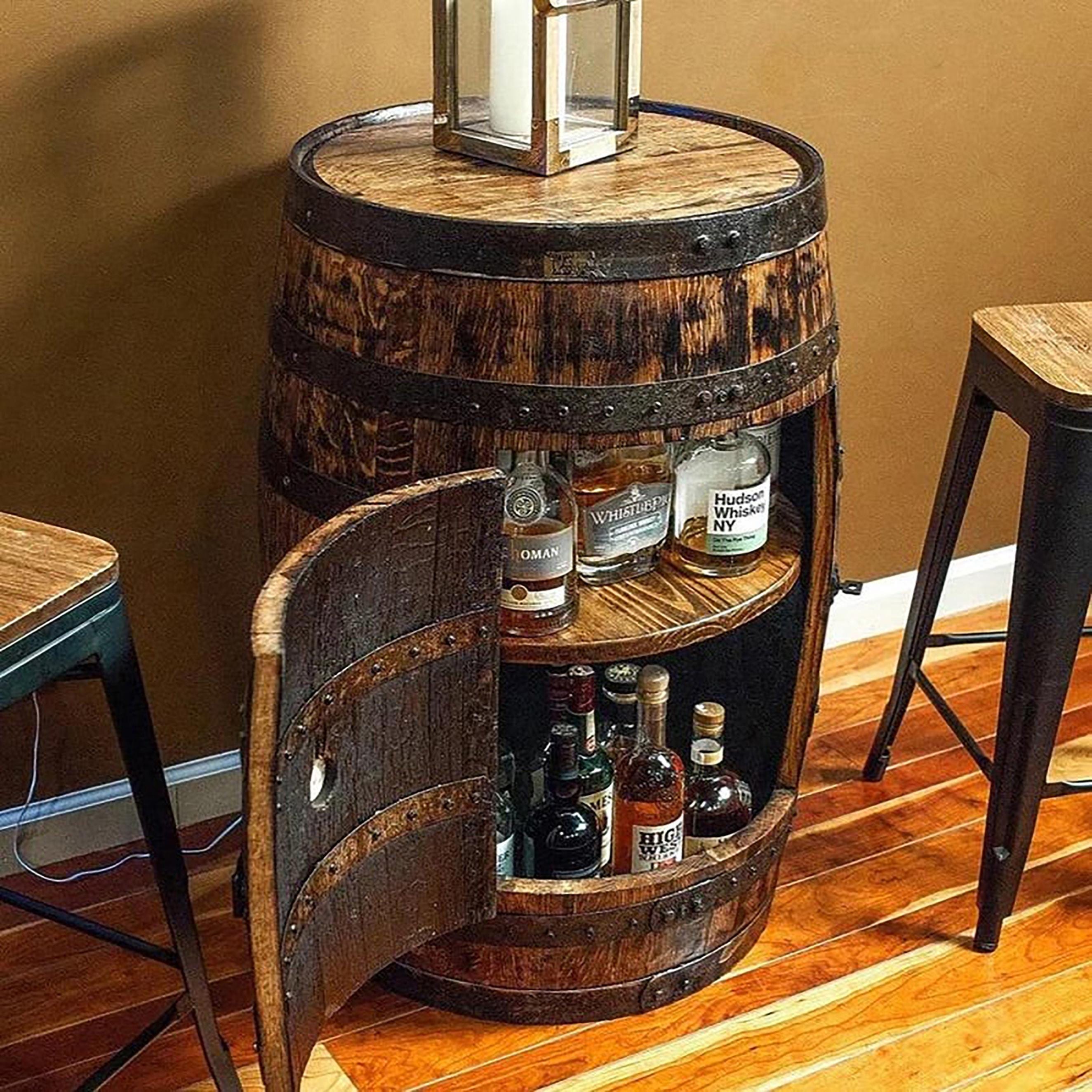 Armoire tonneau en bois avec portes, casier à vin avec étagère, couleur
