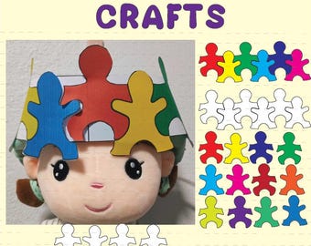 Jigsaw Statement Hat Craft for Kids | Autism Awareness Puzzle Headband (Color & BW PDF)