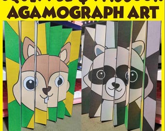 Squirrel Raccoon Agamograph Art: Fall Classroom Activity (Color & BW Templates)
