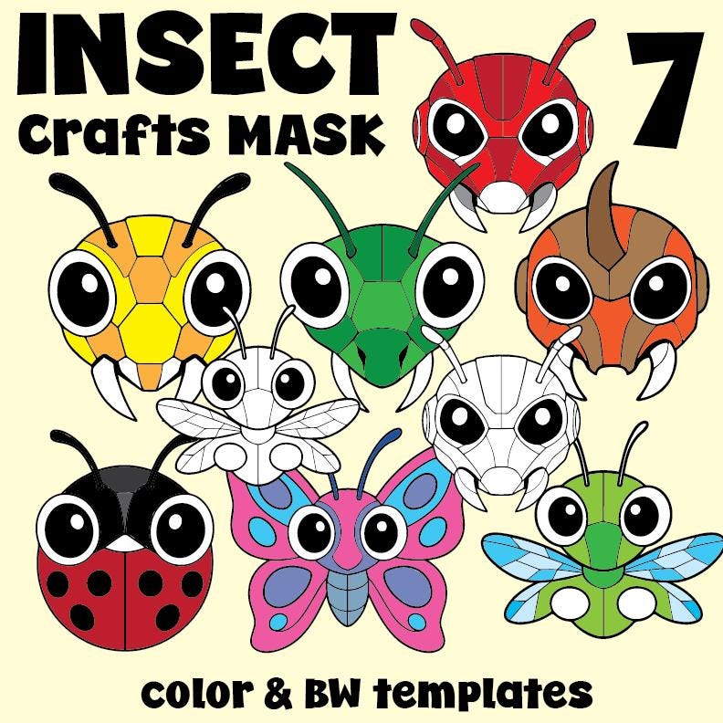31 Engaging Bug Crafts For Kids 14 Insect Craft Masks for Kids Printable Bug Masks Set (Color & BW…