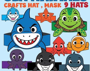 Sea Animals Hat Craft | Printable Ocean Masks, Headbands (Color and B&W)