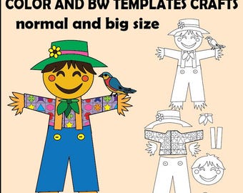 Build-a-Scarecrow Craft | Thanksgiving Harvest Paper Activity | Colored & B/W Templates