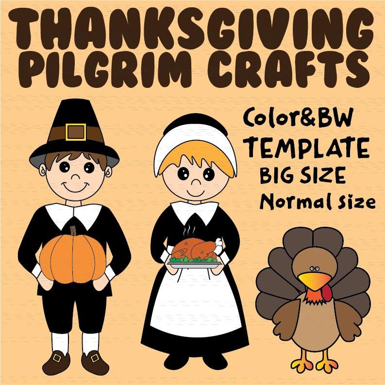 Thanksgiving Pilgrim Crafts Turkey Paper Craft Color & BW Templates…