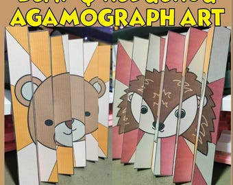 Bear and Hedgehog Agamograph Craft | Fall Classroom Art (Color and BW Templates)